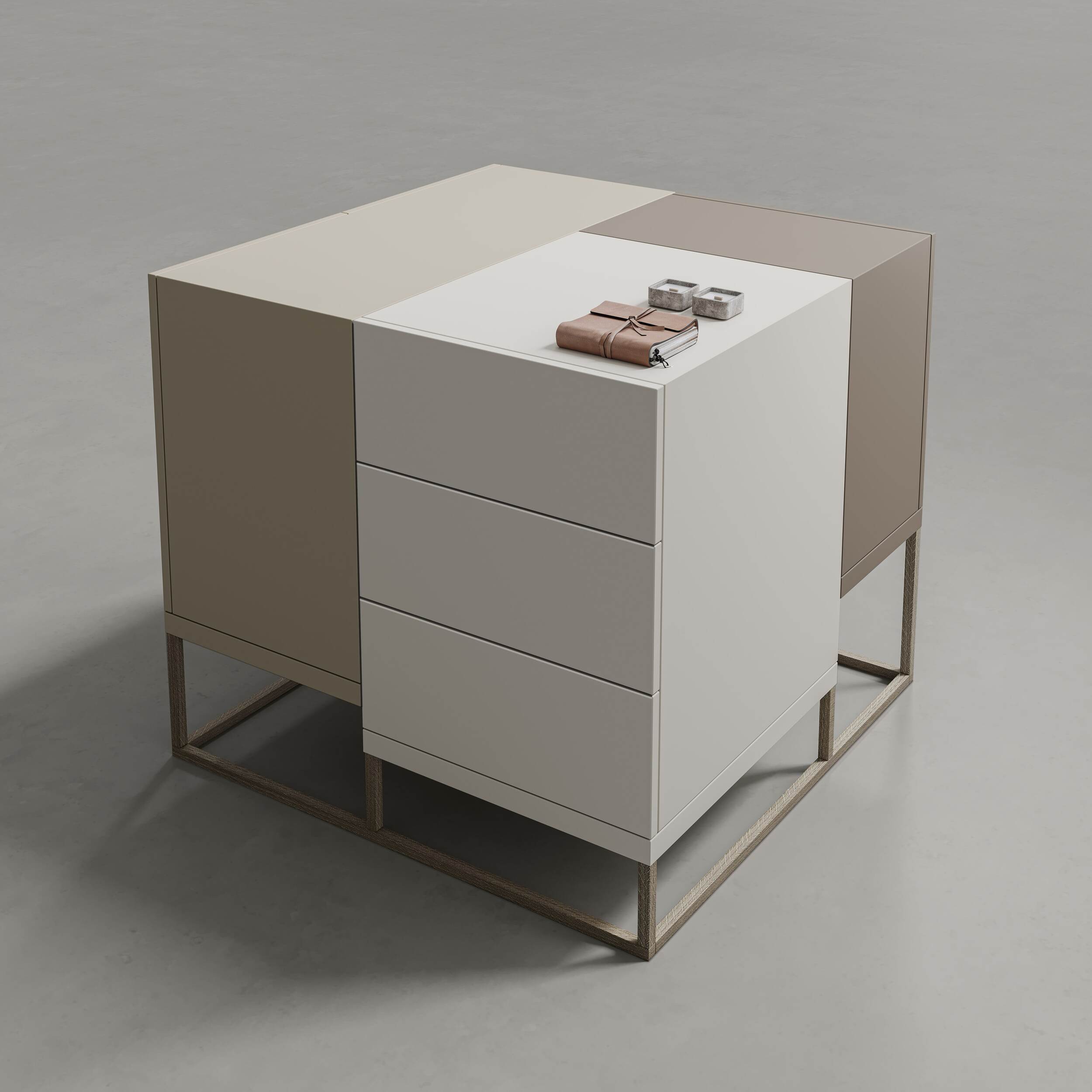Armarios de lujo isla de vestidor Uecko con estructura modular y acabado metálico lacado