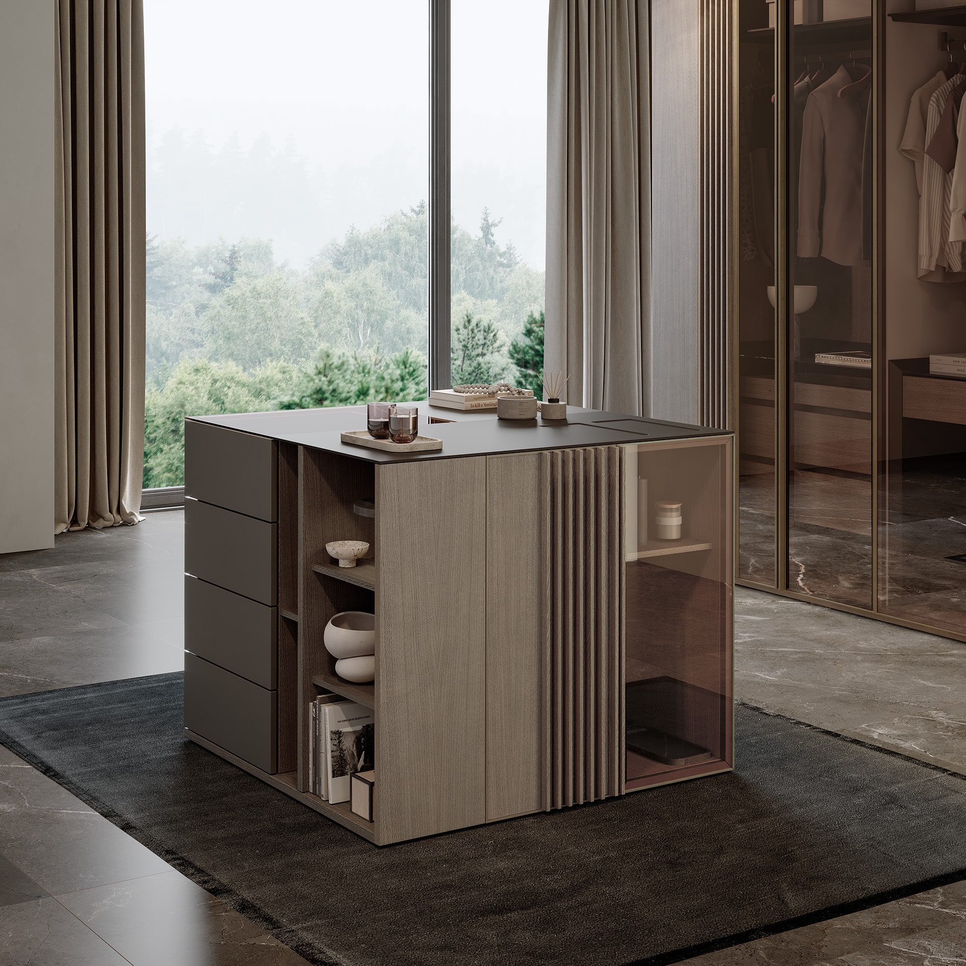 Armarios de lujo isla nara a | uecko — isla modular con organización inteligente Armarios de lujo isla a de la colección nara de uecko: isla modular con superficies de apoyo y compartimentos inteligentes