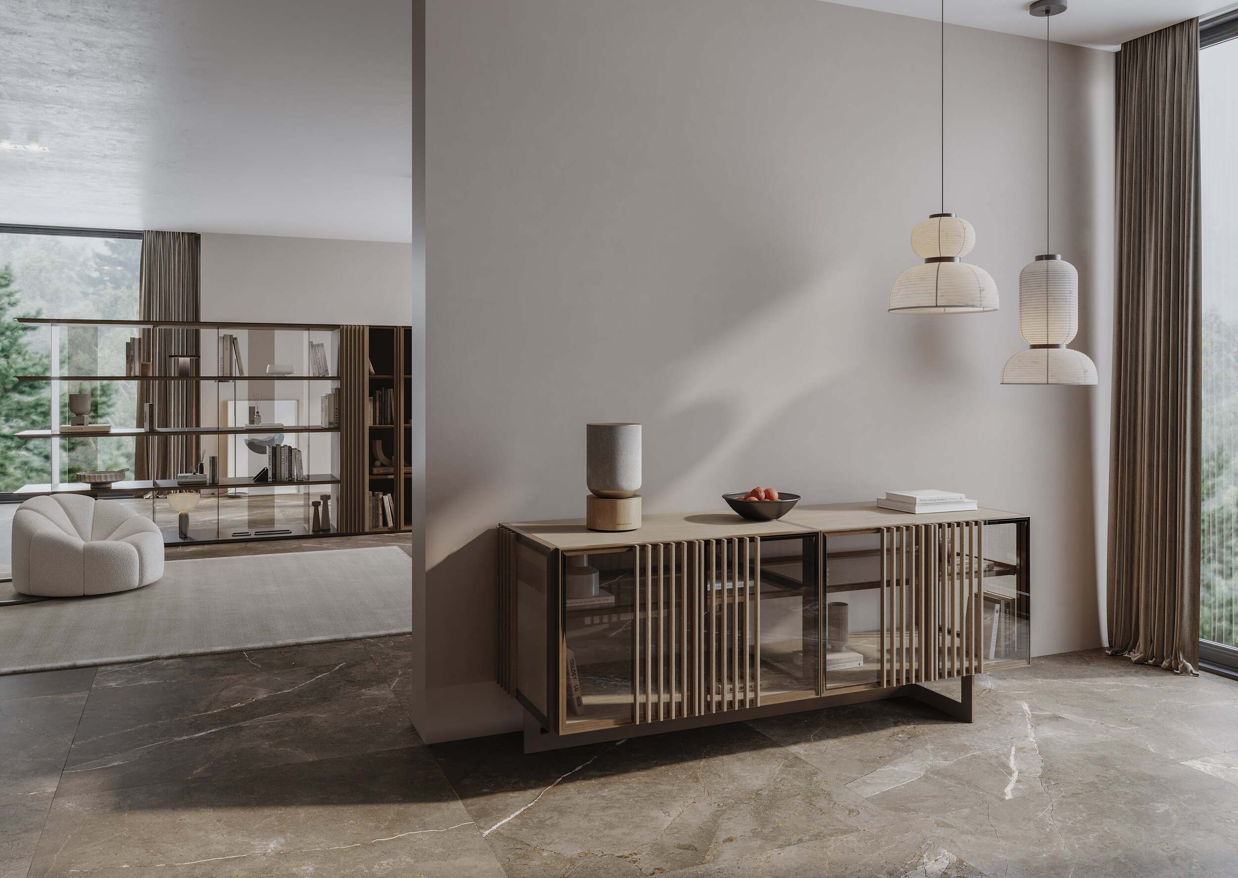 Armarios de lujo aparador nara 01 | uecko — ligereza estética e innovación tecnológica Armarios de lujo aparador nara 01 de uecko: aparador modular con palillería y puertas de cristal